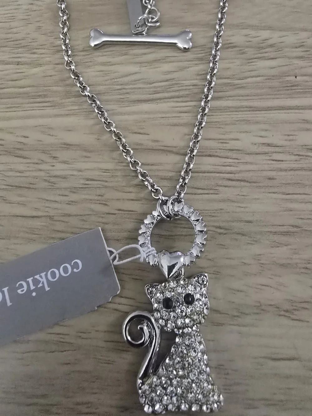 Silver Crystal Cat Pendant Necklace - Silver